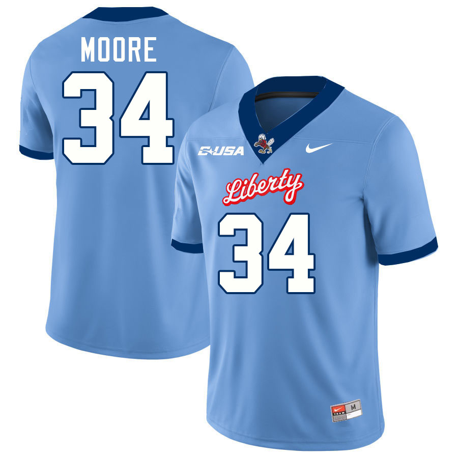 Liberty Flames #34 Seneca Moore College Football Jerseys Stitched-Light Blue